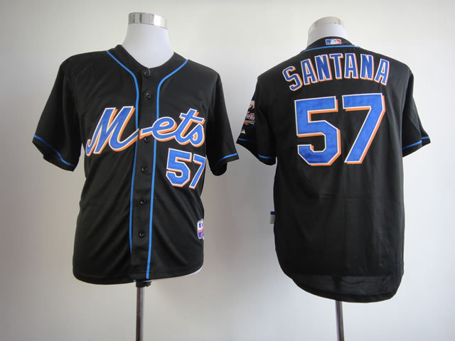 Men New York Mets #57 Santana Black MLB Jerseys